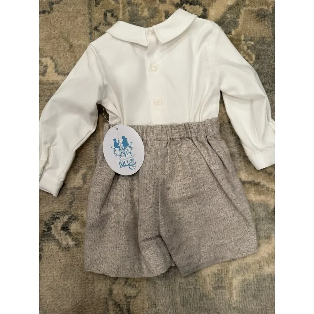 Luli & Me Long Sleeve Brown Tweed Button On Short Set Fall 6 Months NWT